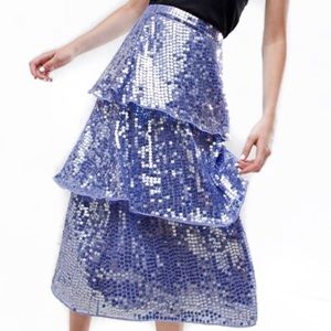 Blue Tiered Sequin Skirt